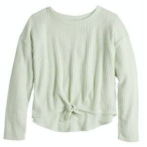 SO Girls Green Top Waffle Knit L Sleeve W/ Front Tie Size S (7) NWT Retails: $28